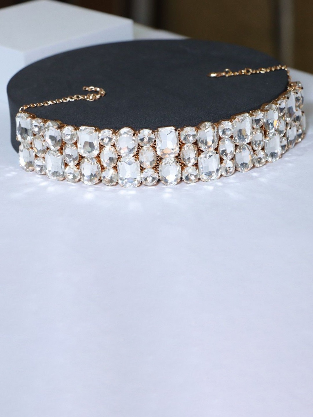 

AMADA JEWELS Glass Stone Studded Choker Necklace, Rose gold