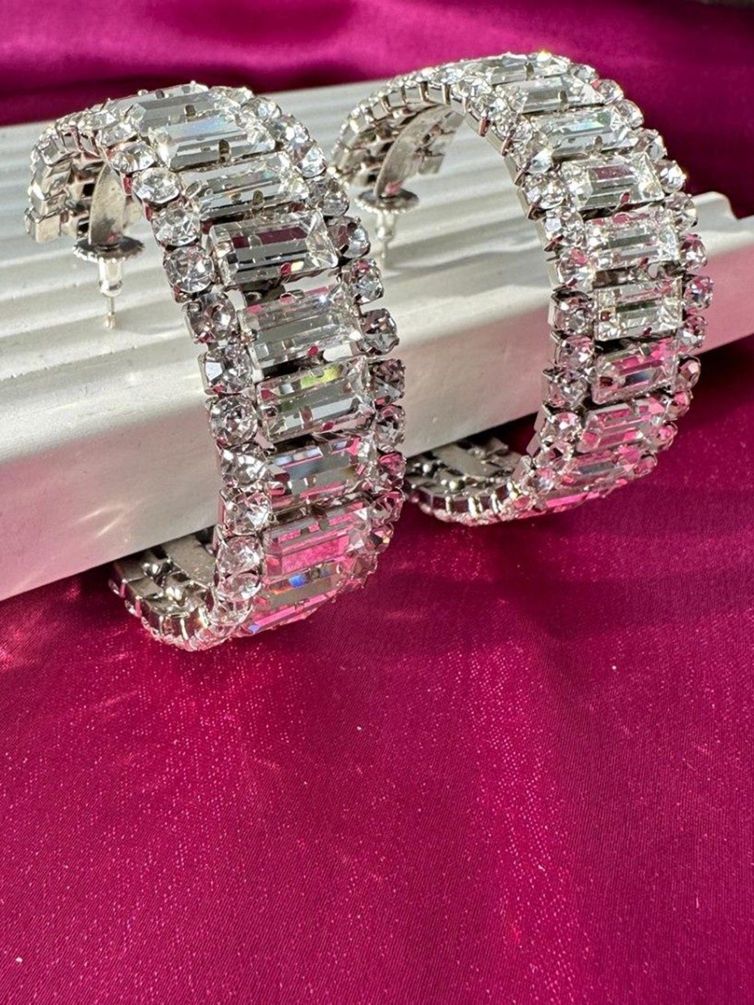 

AMADA JEWELS Crystals Circular Half Hoop Earrings, Silver