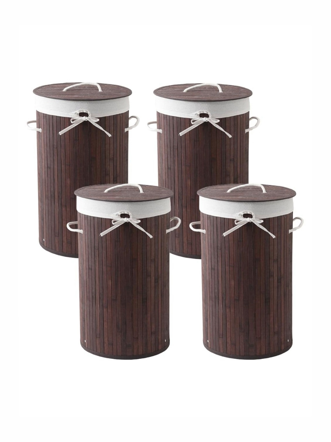 

USHA SHRIRAM Brown & White 4 Pieces Textured Foldable Bamboo Laundry Bag