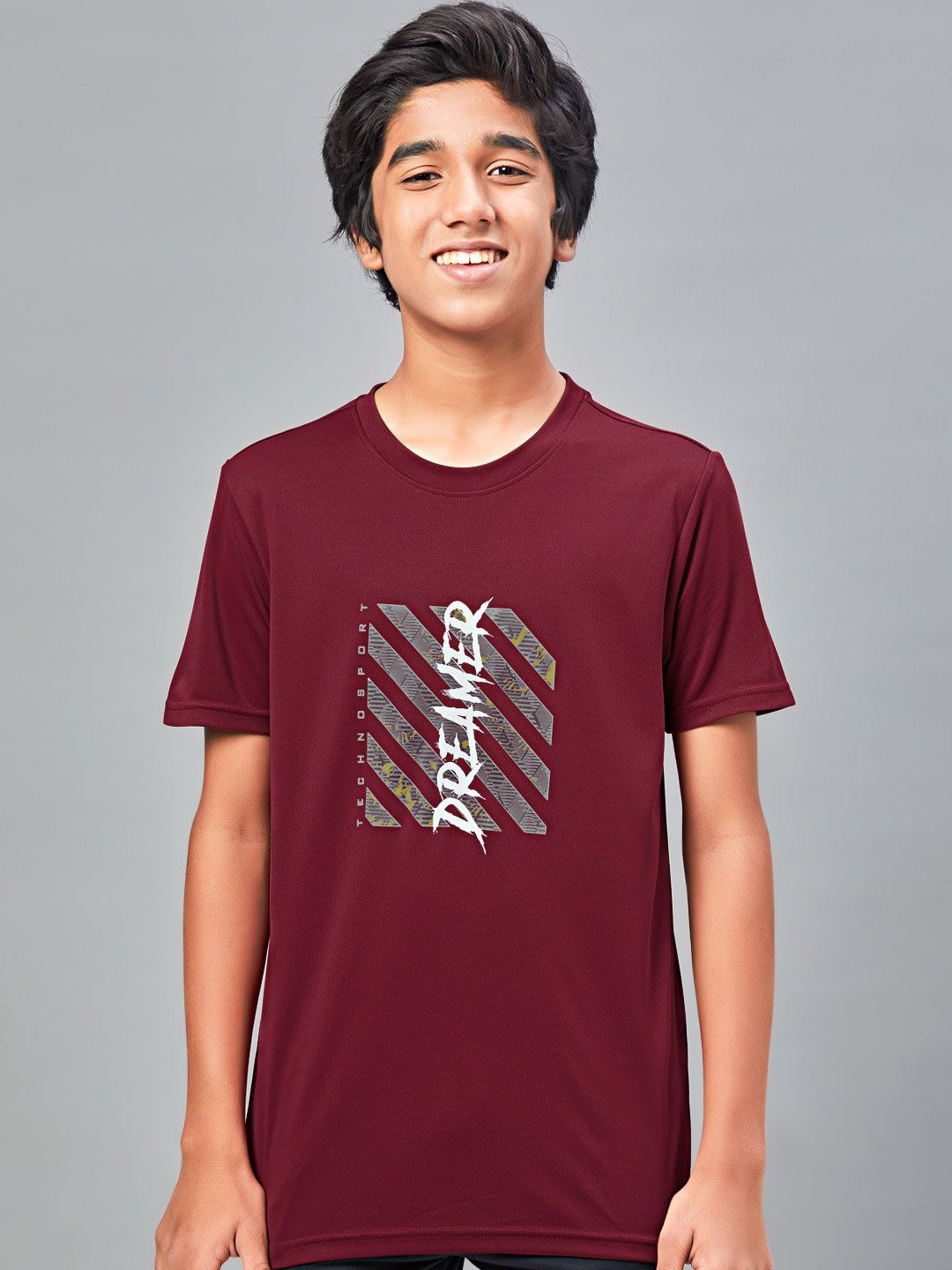 

Technosport Boys Typography Printed UPF50 Sun Protection Slim Fit Sports Tshirt, Maroon