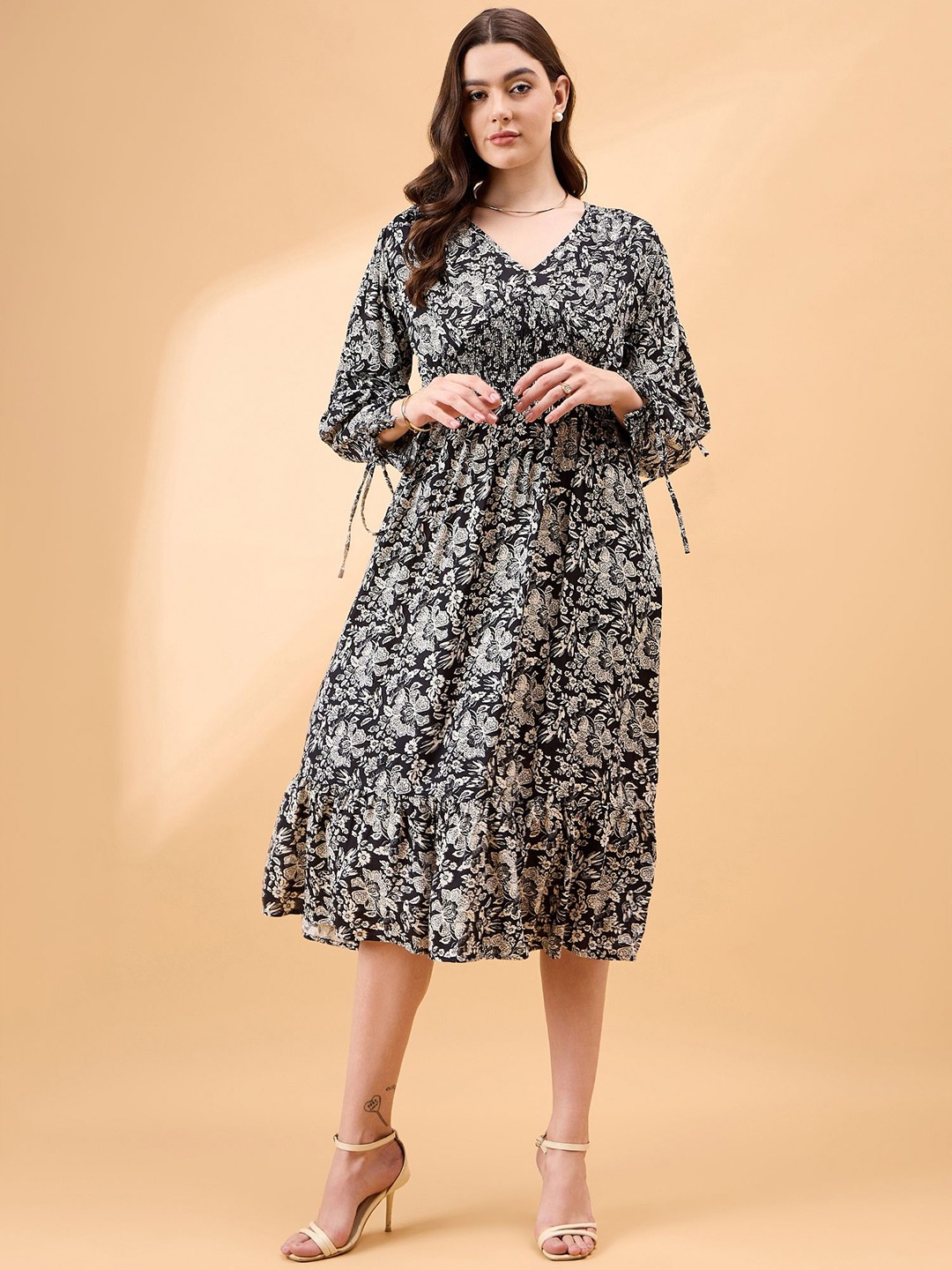 

all about you Floral Print Fit & Flare Midi Dress, Black