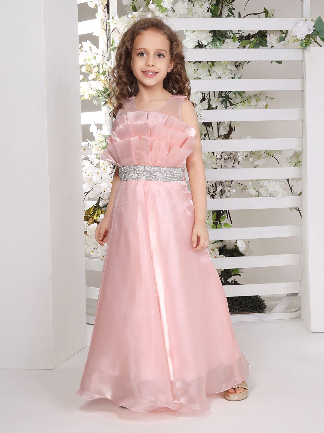 

Ministitch Girls Sleeveless Belted Gown Maxi Dress, Peach