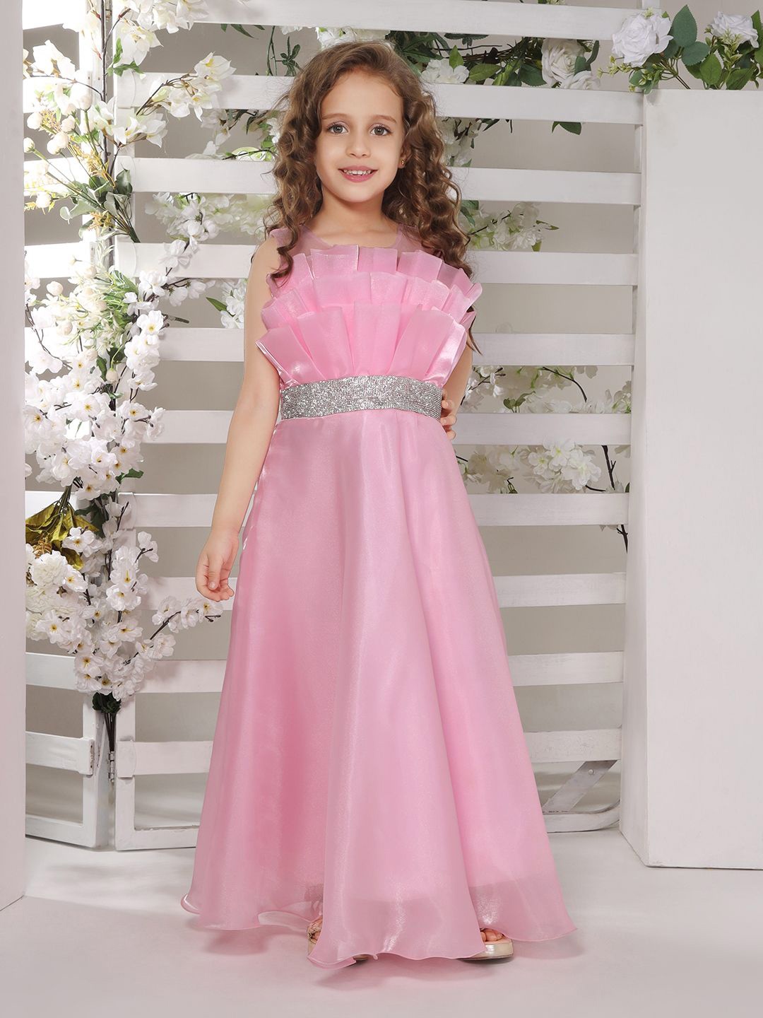 

Ministitch Girls Fit and Flare Maxi Dress, Pink