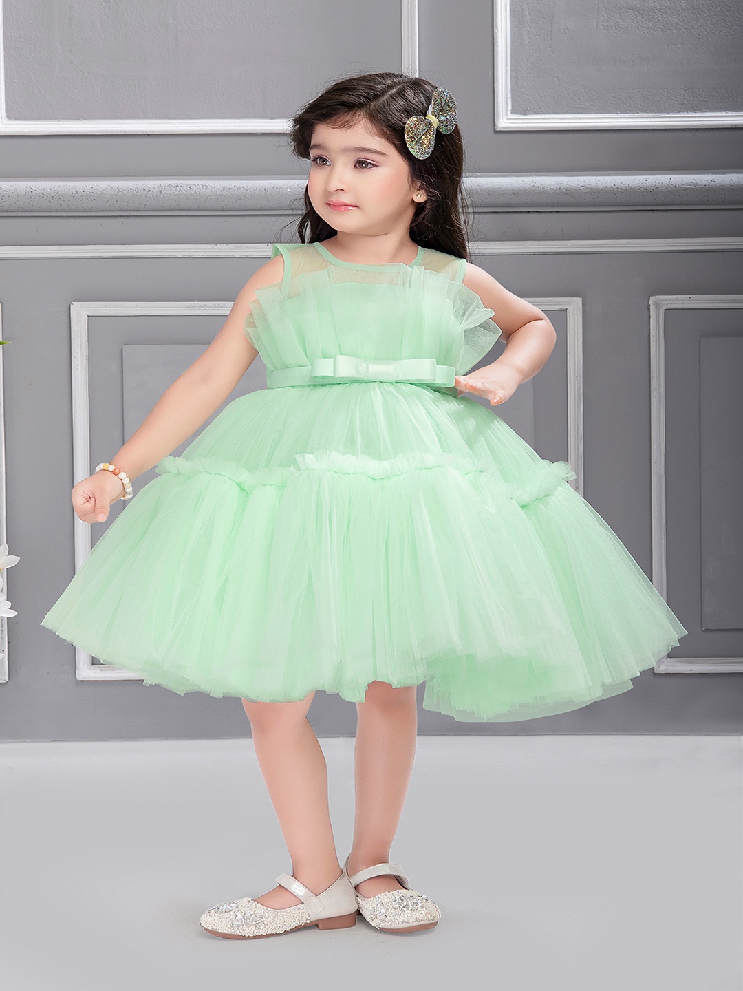 

Ministitch Girls Sleeveless Fit & Flare Dress, Sea green