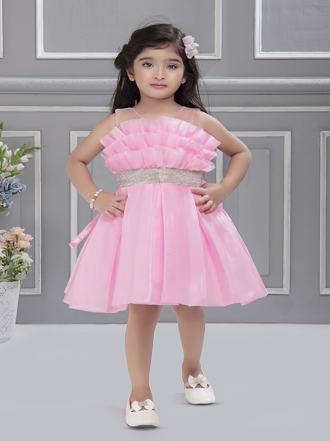 

Ministitch Girls organza Fit & Flare Dress, Pink