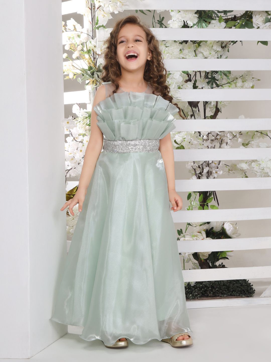 

Ministitch Girls Maxi Dress, Sea green