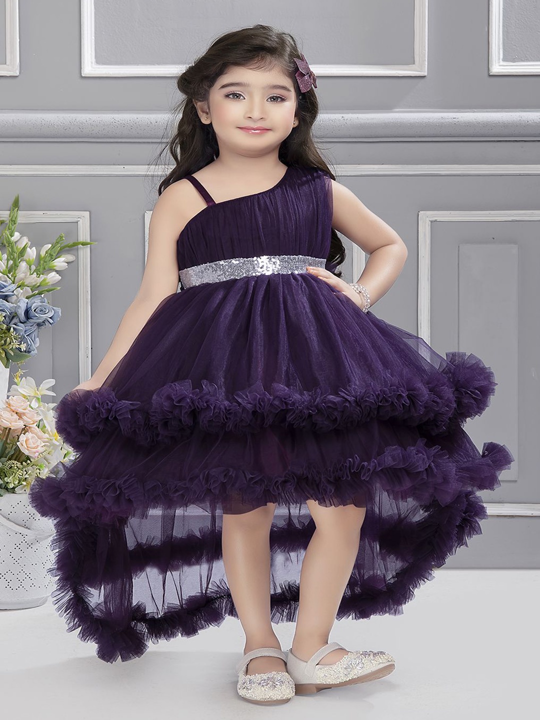 

Ministitch Layered Net Empire Dress, Purple