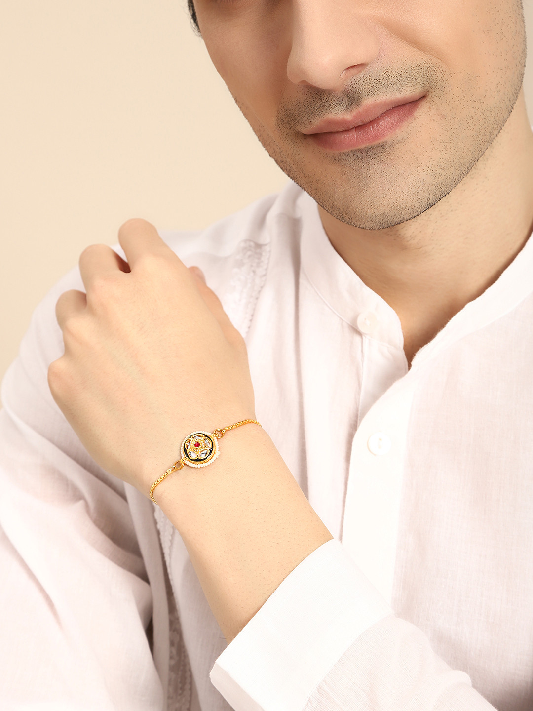 

House of Pataudi Unisex Stone Studded Rakhi, Gold