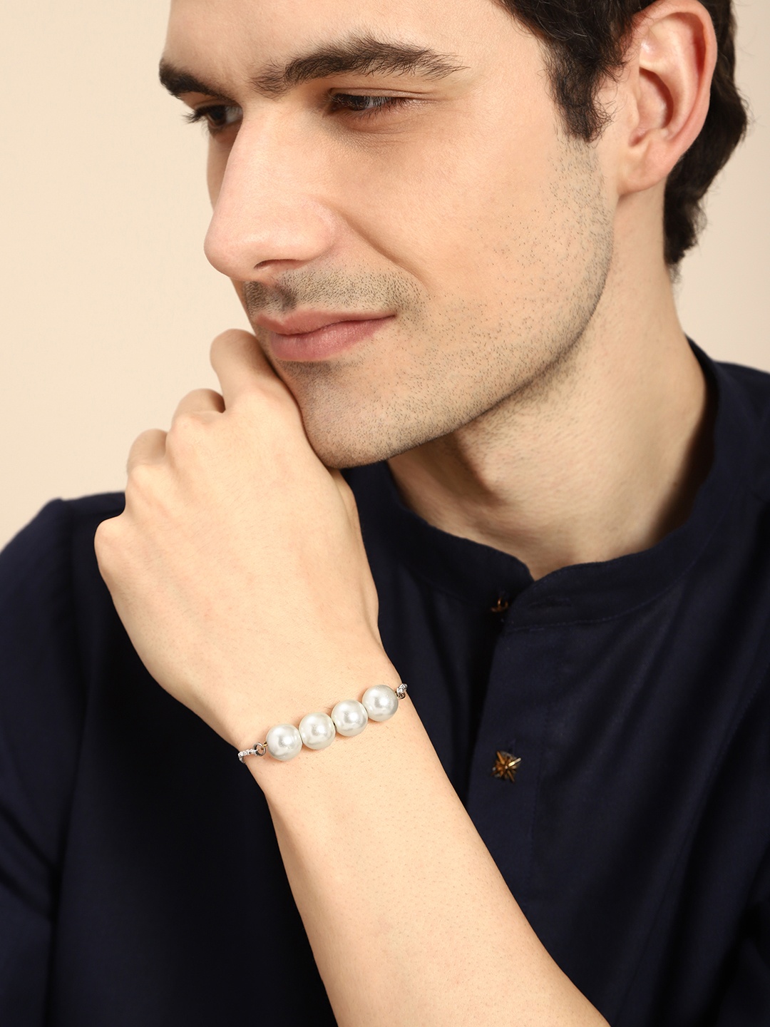 

House of Pataudi Unisex Beaded Rakhi, Silver