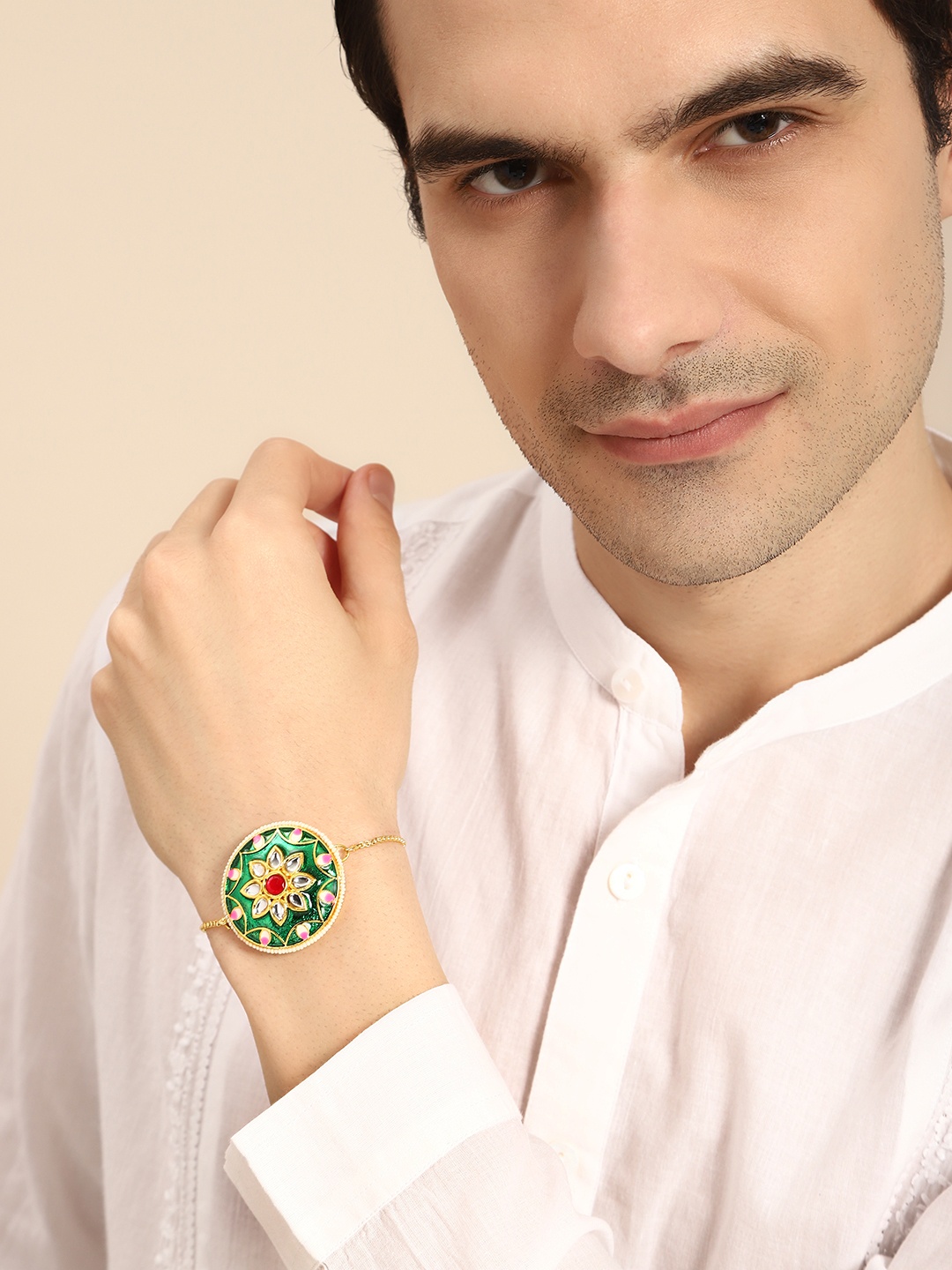 

House of Pataudi Unisex Stone Studded Rakhi, Gold