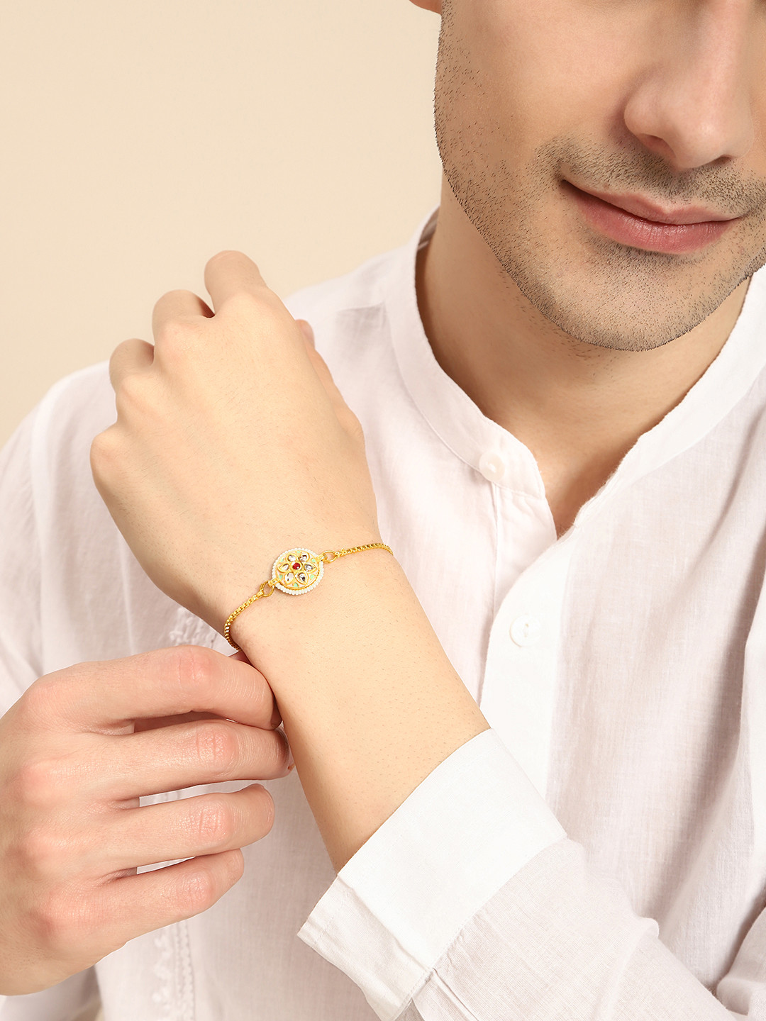 

House of Pataudi Unisex Stone Studded Rakhi, Gold