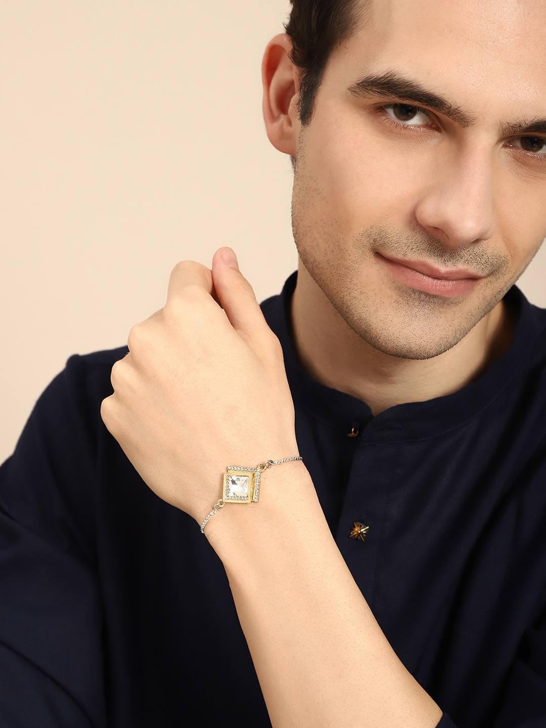 

House of Pataudi Unisex Stone Studded Rakhi, Gold