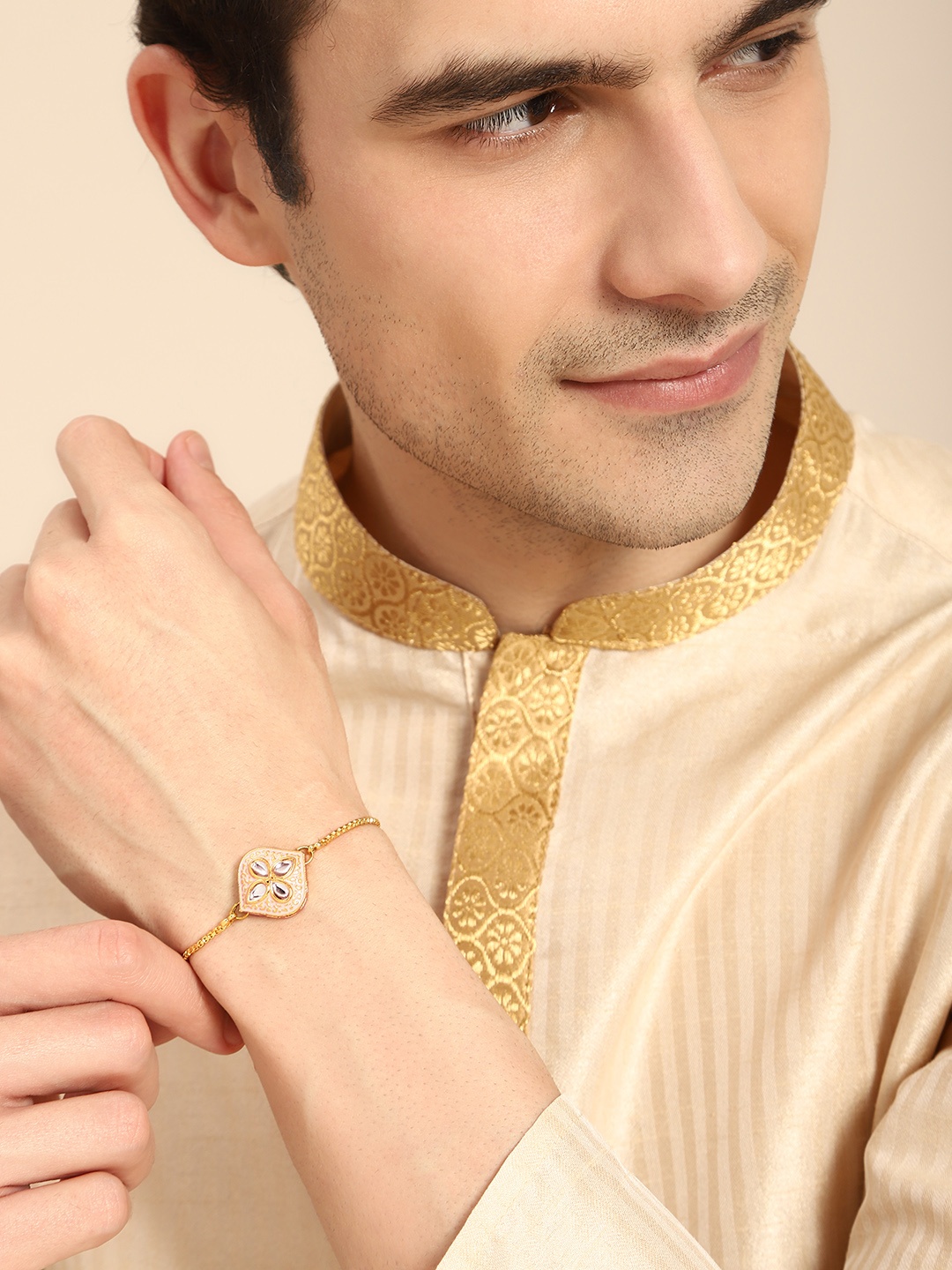 

House of Pataudi Unisex Stone Studded Rakhi, Gold