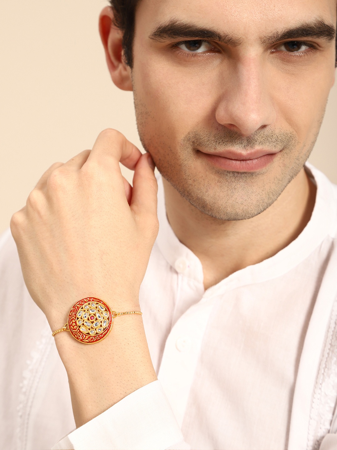 

House of Pataudi Unisex Stone Studded Rakhi, Gold