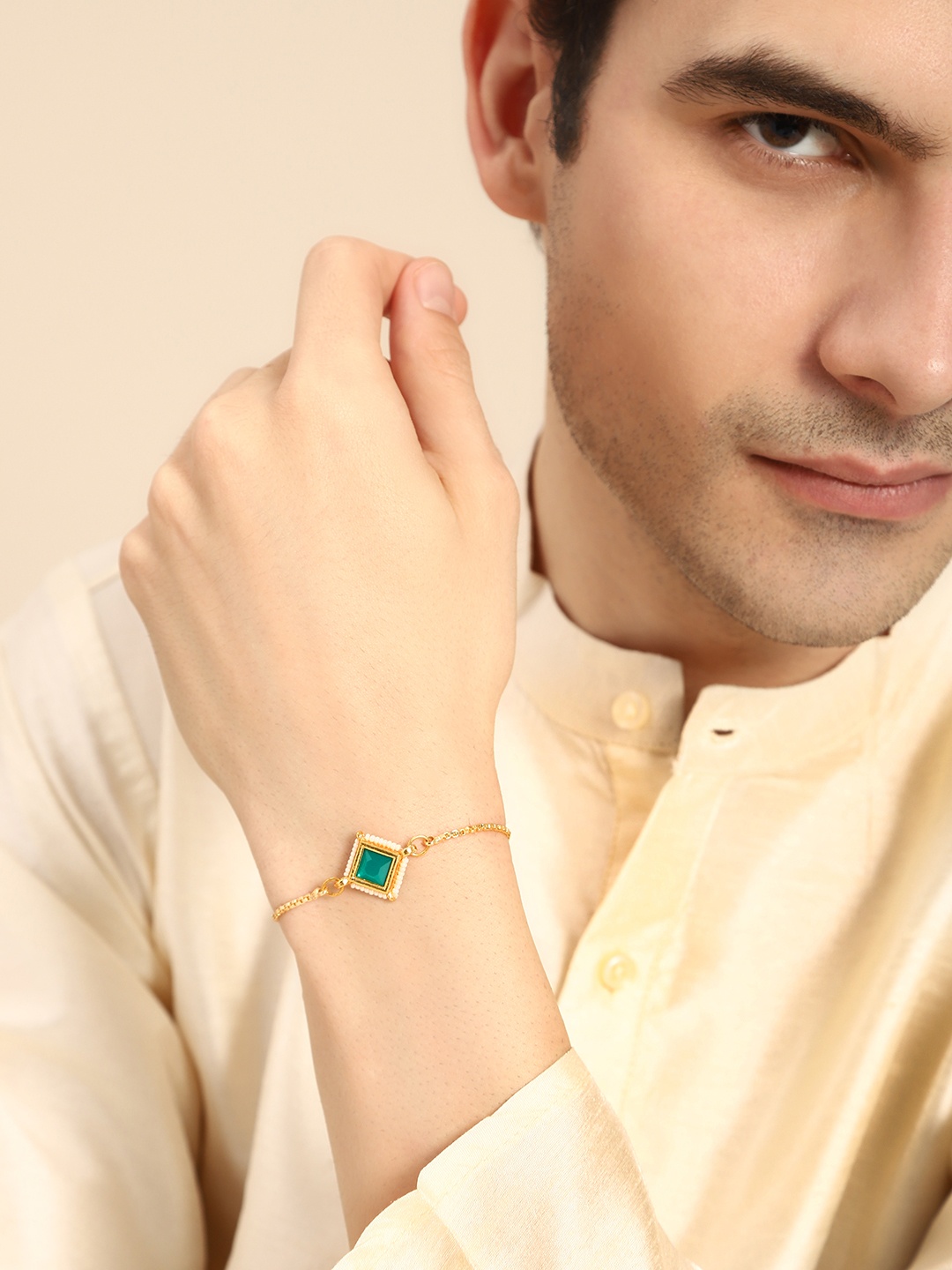 

House of Pataudi Unisex Stone Studded Rakhi, Gold