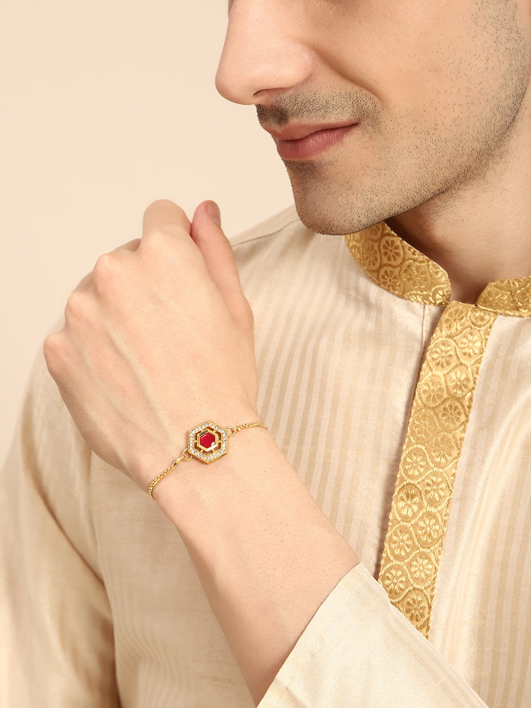 

House of Pataudi Unisex Stone Studded Rakhi, Gold