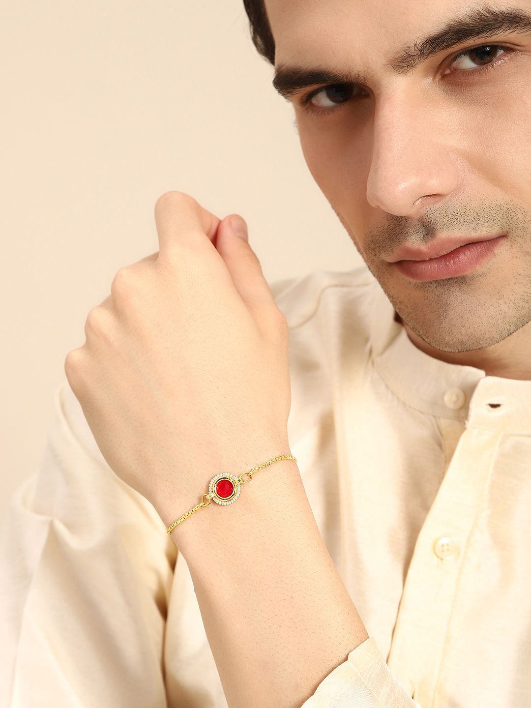 

House of Pataudi Unisex Stone Studded Rakhi, Gold