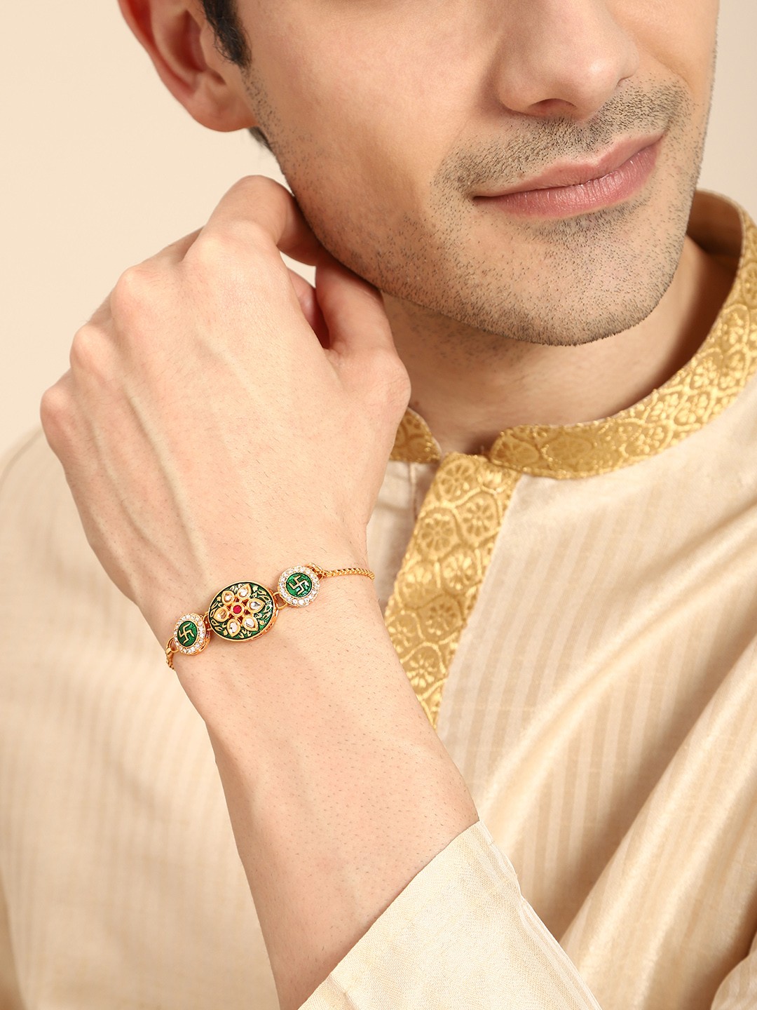 

House of Pataudi Unisex Stone Studded Rakhi, Gold