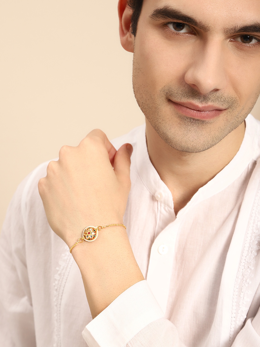 

House of Pataudi Unisex Stone Studded Rakhi, Gold