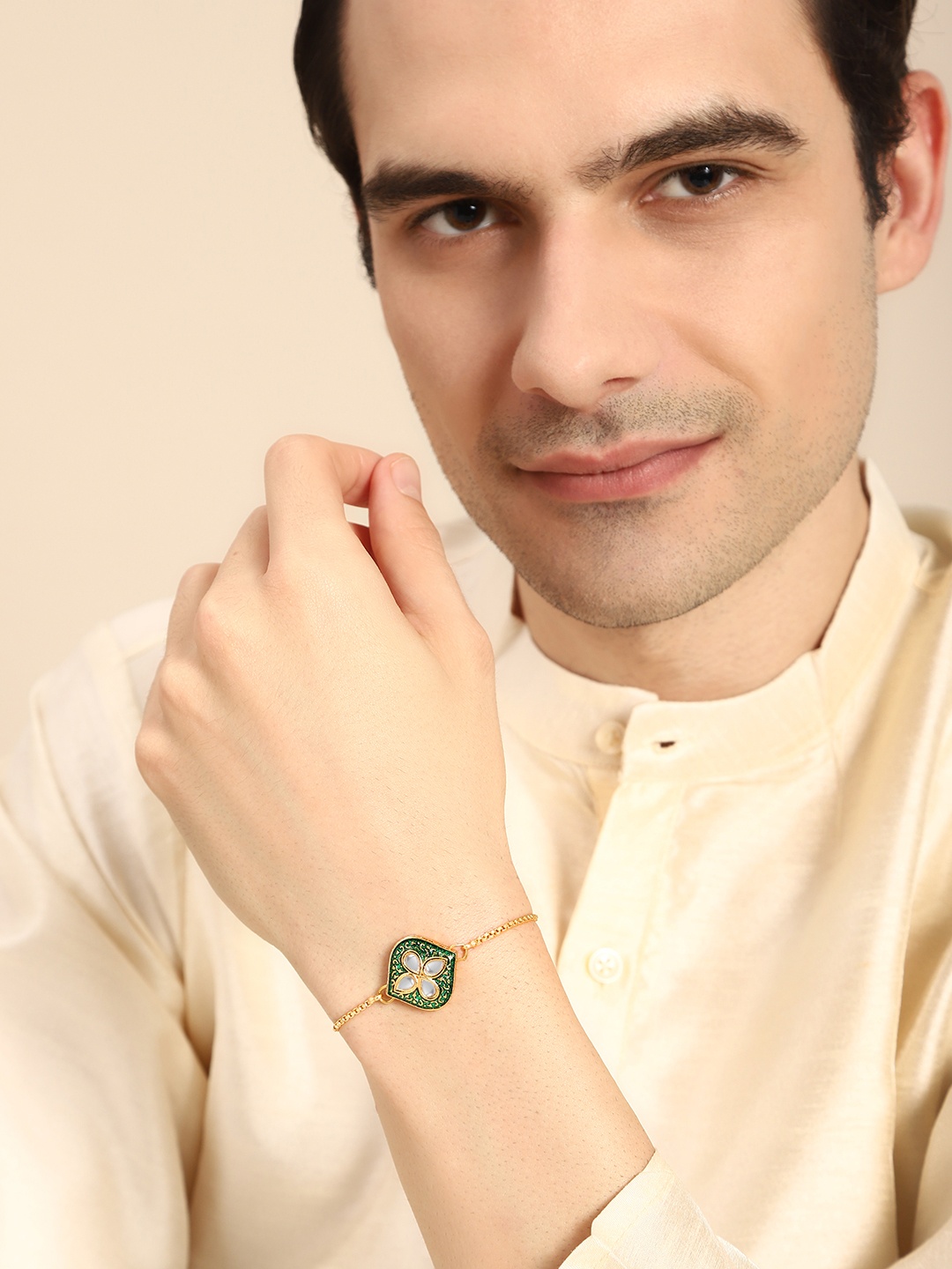 

House of Pataudi Unisex Stone Studded Rakhi, Gold