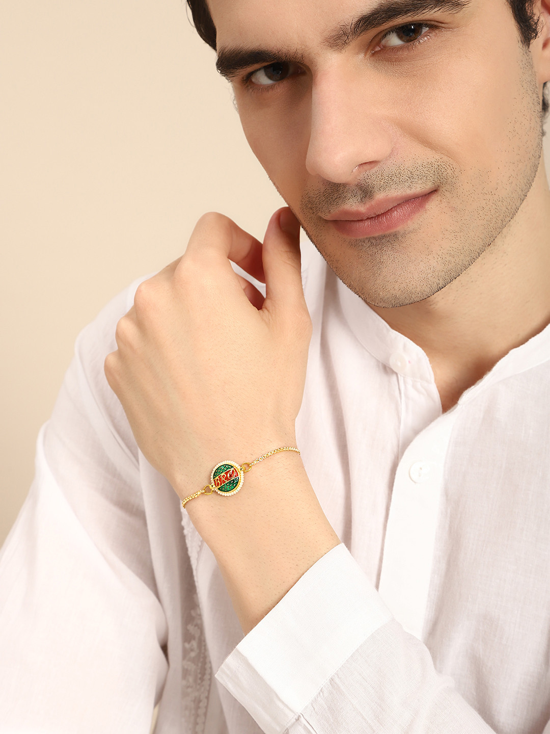 

House of Pataudi Unisex Stone Studded Rakhi, Gold