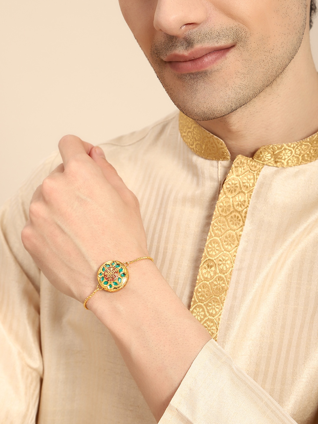 

House of Pataudi Unisex Stone Studded Rakhi, Gold