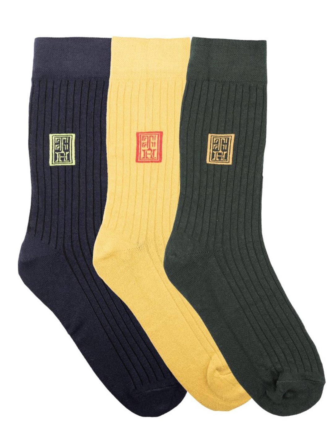 

The Tie Hub Pack Of 3 Patterned Calf-Length Socks, Navy blue