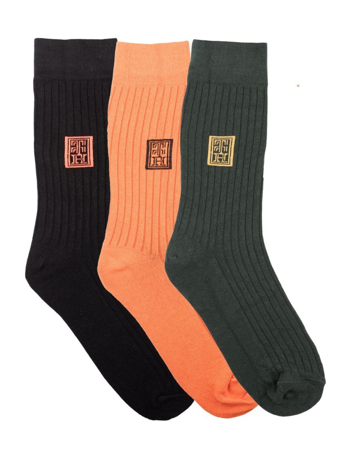 

The Tie Hub Pack Of 3 Patterned Calf-Length Socks, Black