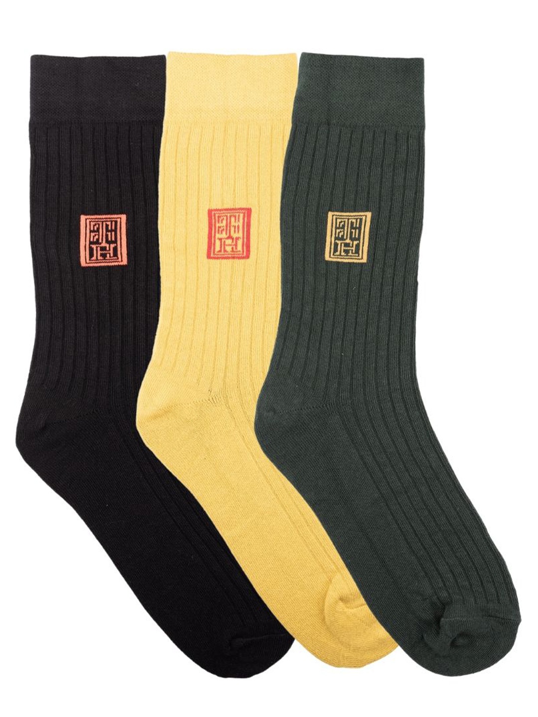 

The Tie Hub Men Pack Of 3 Patterned Calf-Length Socks, Black