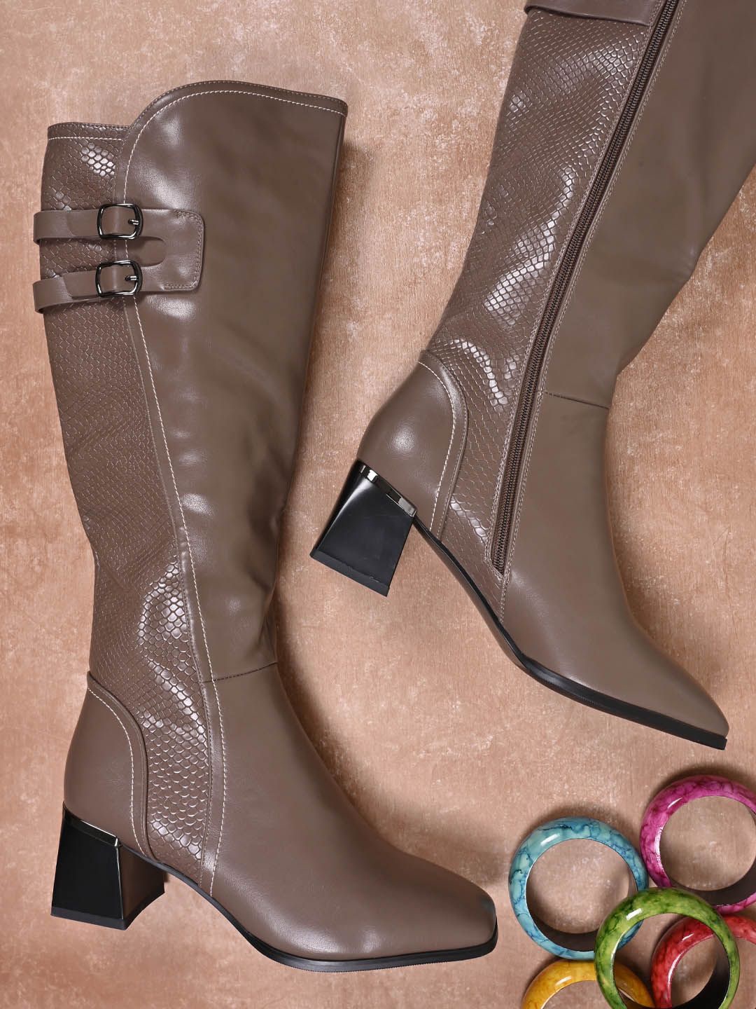

Ronnie Grey Women Solid Block Heeled Chunky Boots, Taupe
