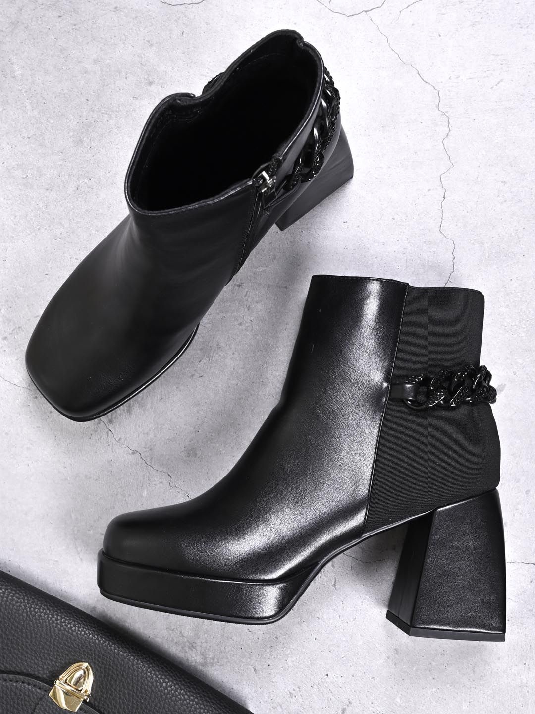

Ronnie Grey Women Block-Heeled Chunky Mid-Top Boots, Black