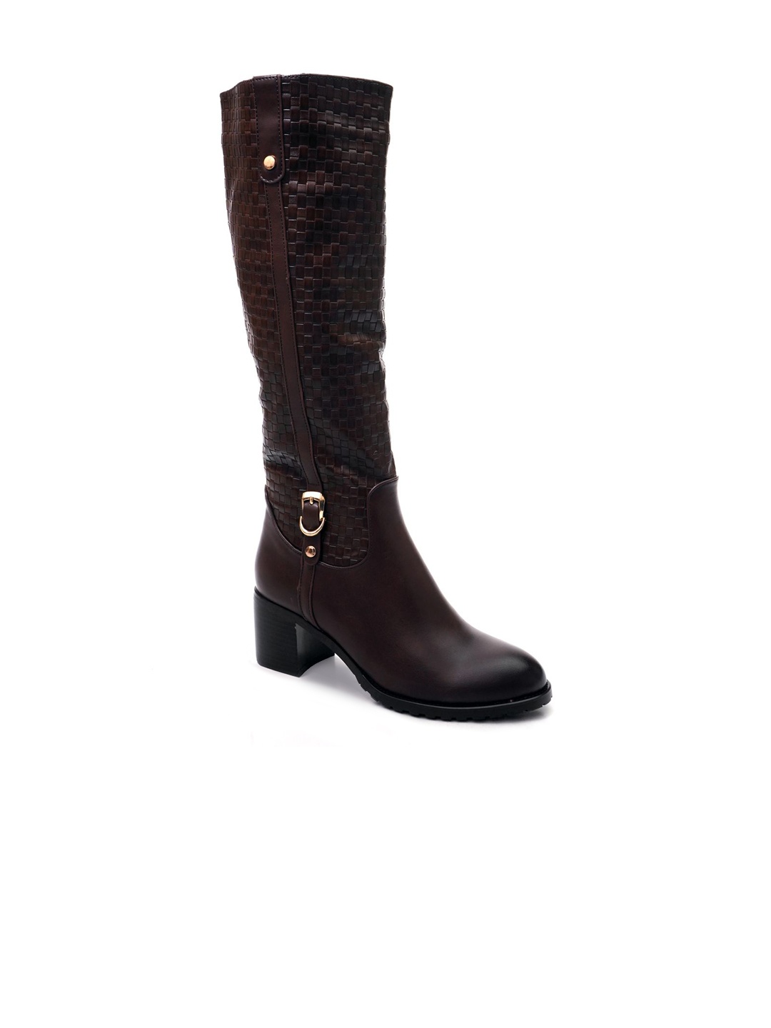 

Ronnie Grey Women Textured Block Heeled Boots, Coffee brown