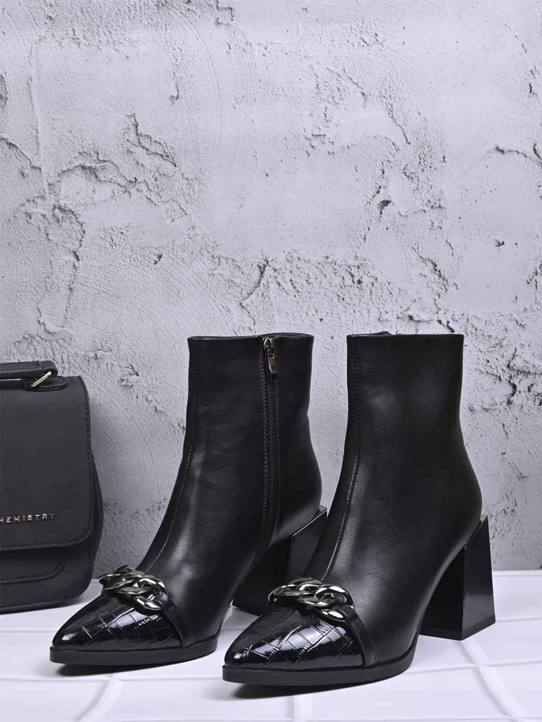 

Ronnie Grey Women Block-Heeled Chunky Mid-Top Boots, Black