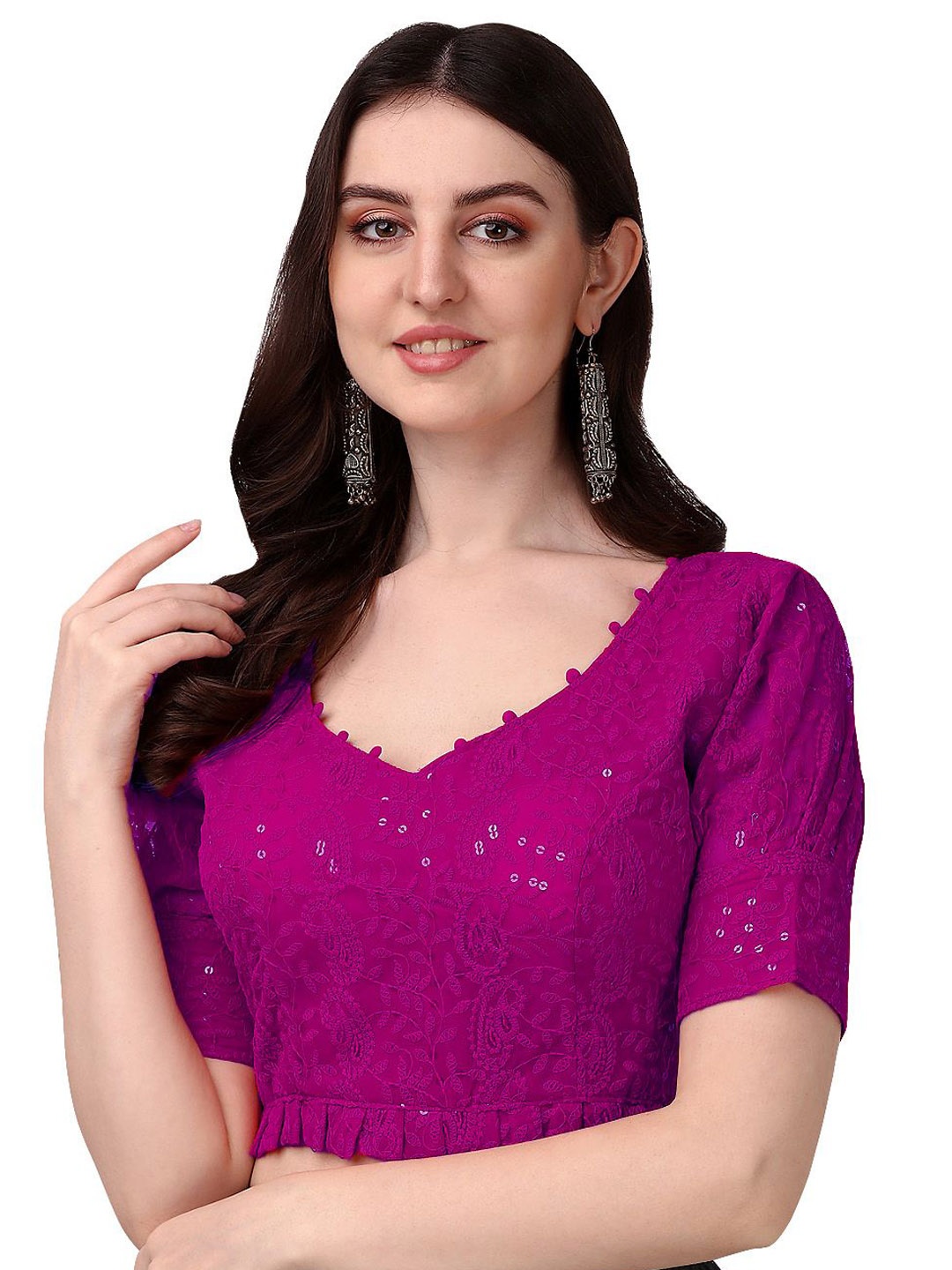 

PUJIA MILLS Women Chikankari Embroidered Georgette Saree Blouse, Pink
