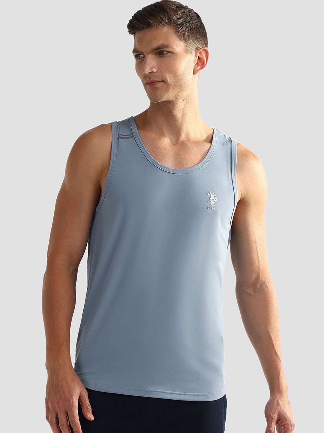 

U.S. Polo Assn. Men Round Neck Sleeveless Gym Vests, Grey