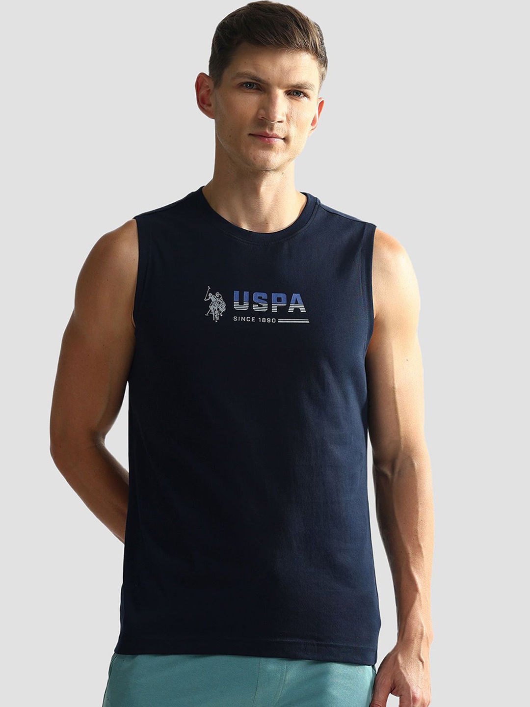 

U.S. Polo Assn. Men Pure Cotton Innerwear Basic Vest, Navy blue
