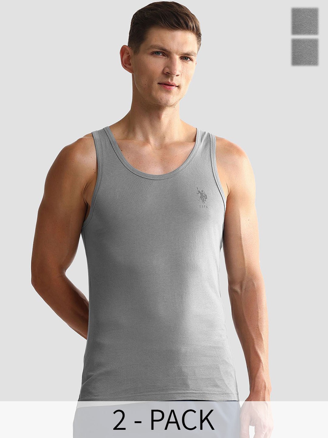 

U.S. Polo Assn. Pack Of 2 Men Pure Cotton Innerwear Tank Vests-, Grey