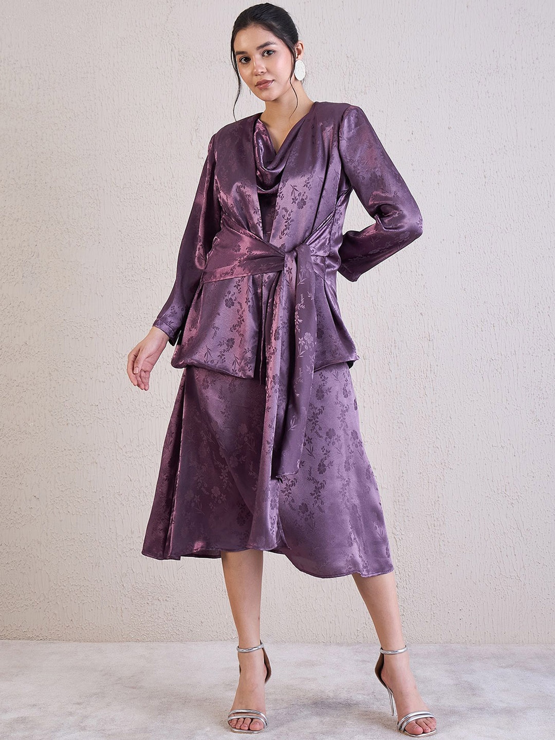 

Antheaa Elit Self Design Dress With Jacket, Lavender