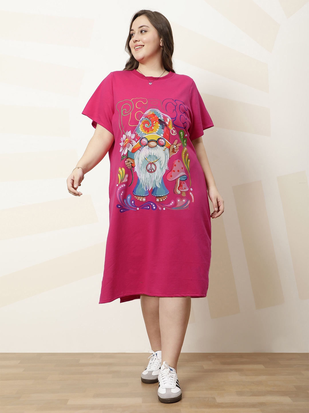 

Athena Ample graphic Printed T-shirt Dress, Fuchsia