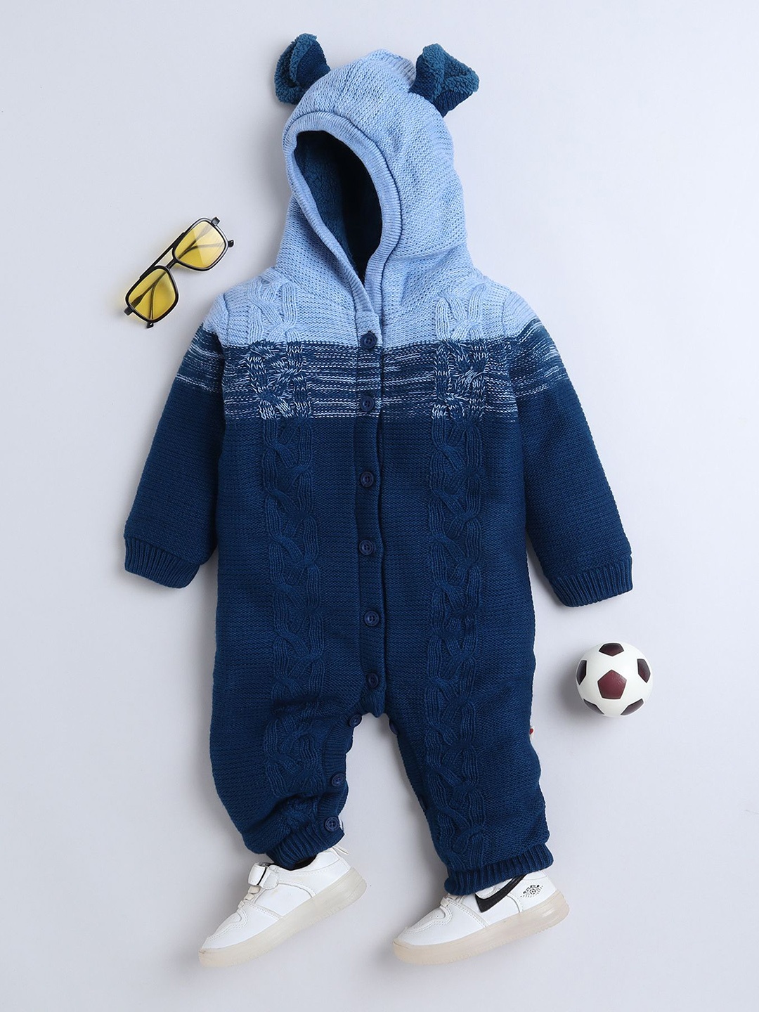 

Yellow Apple Infants Self-Design Woolen Romper, Navy blue