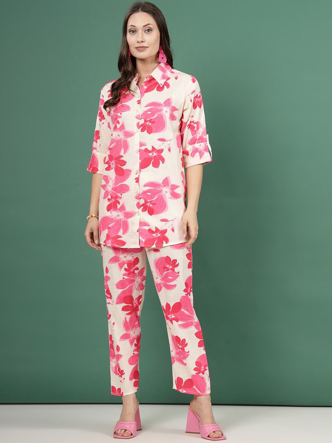 

Clora Creation Floral Printed Shirt With Trouser, Pink