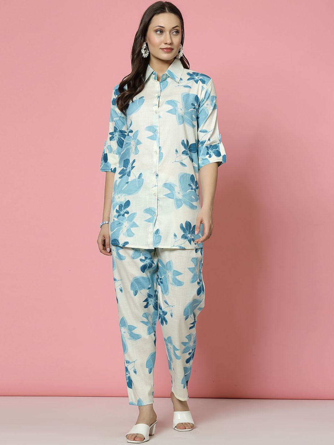

Clora Creation Floral Printed Shirt & Trousers, Turquoise blue