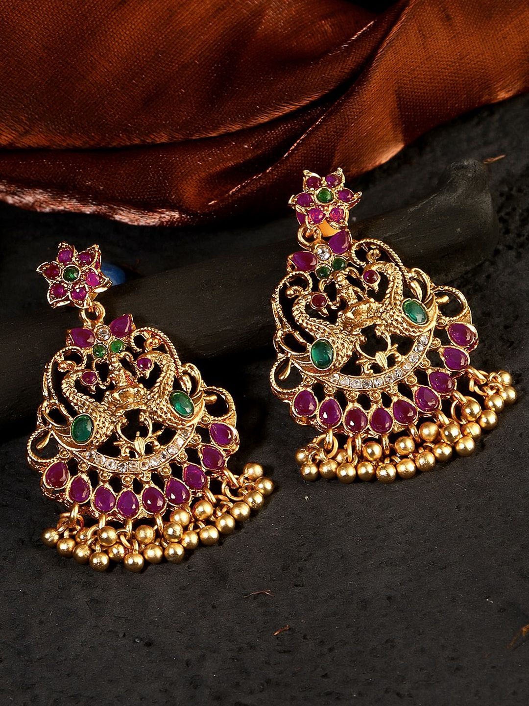 

Adwitiya Collection Gold-Plated Stone-Studded & Pearl-Beaded Classic Chandbalis