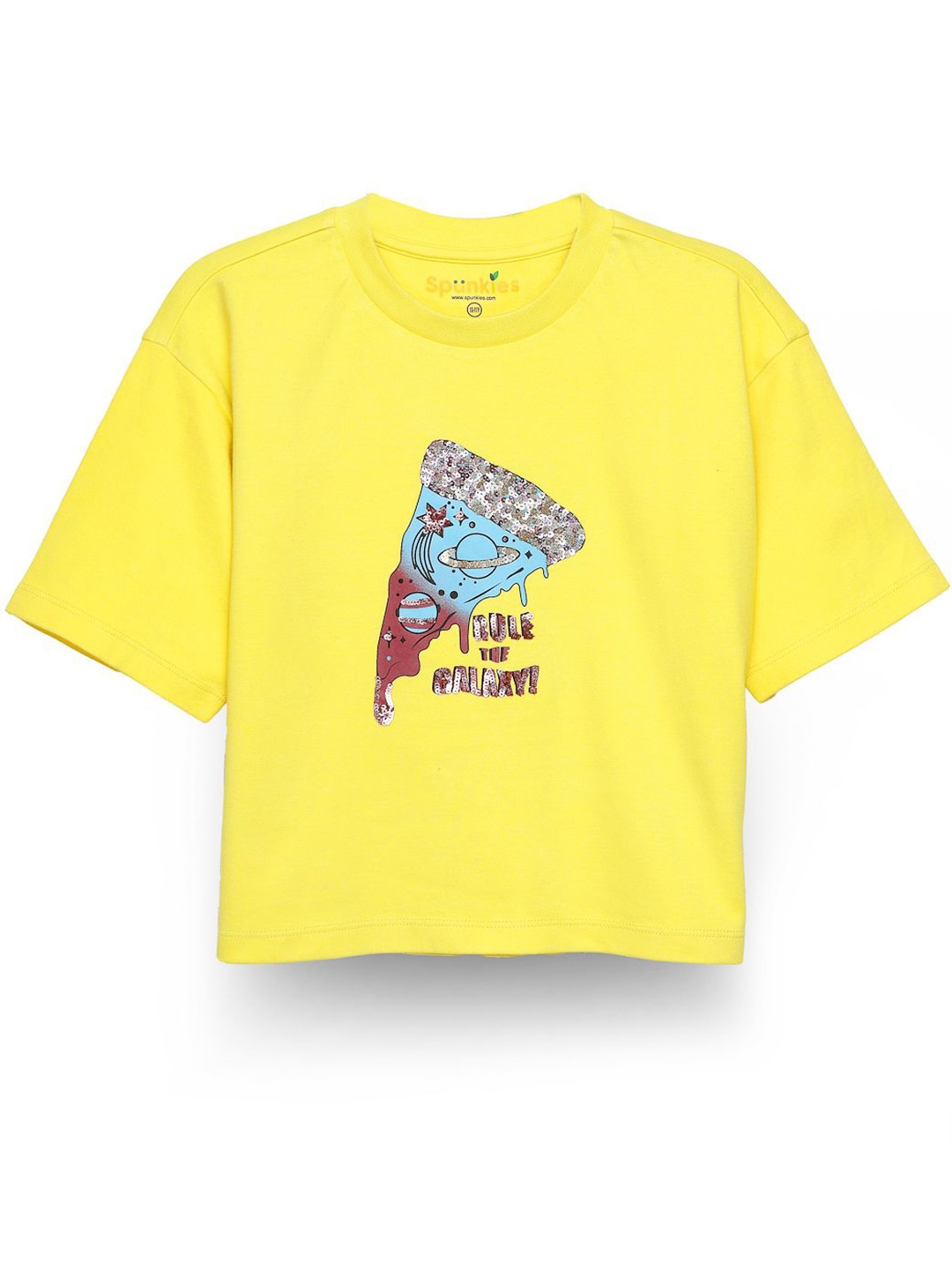 

SPUNKIES Embellished Graphic Printed Cotton Boxy Top, Yellow
