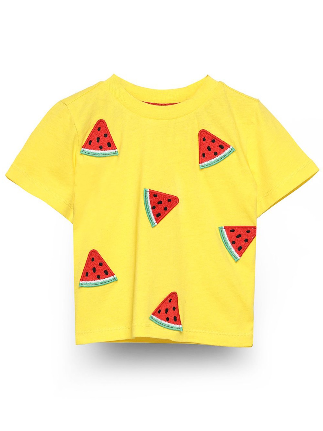 

SPUNKIES Girls Solid Cotton Applique Boxy Top, Yellow
