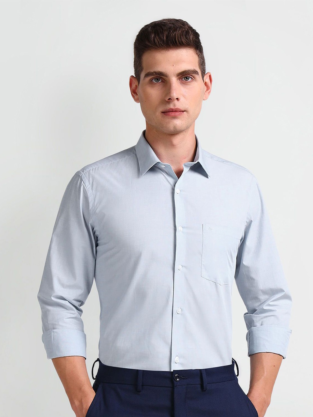

Arrow Men Solid Cotton Formal Shirt, Blue