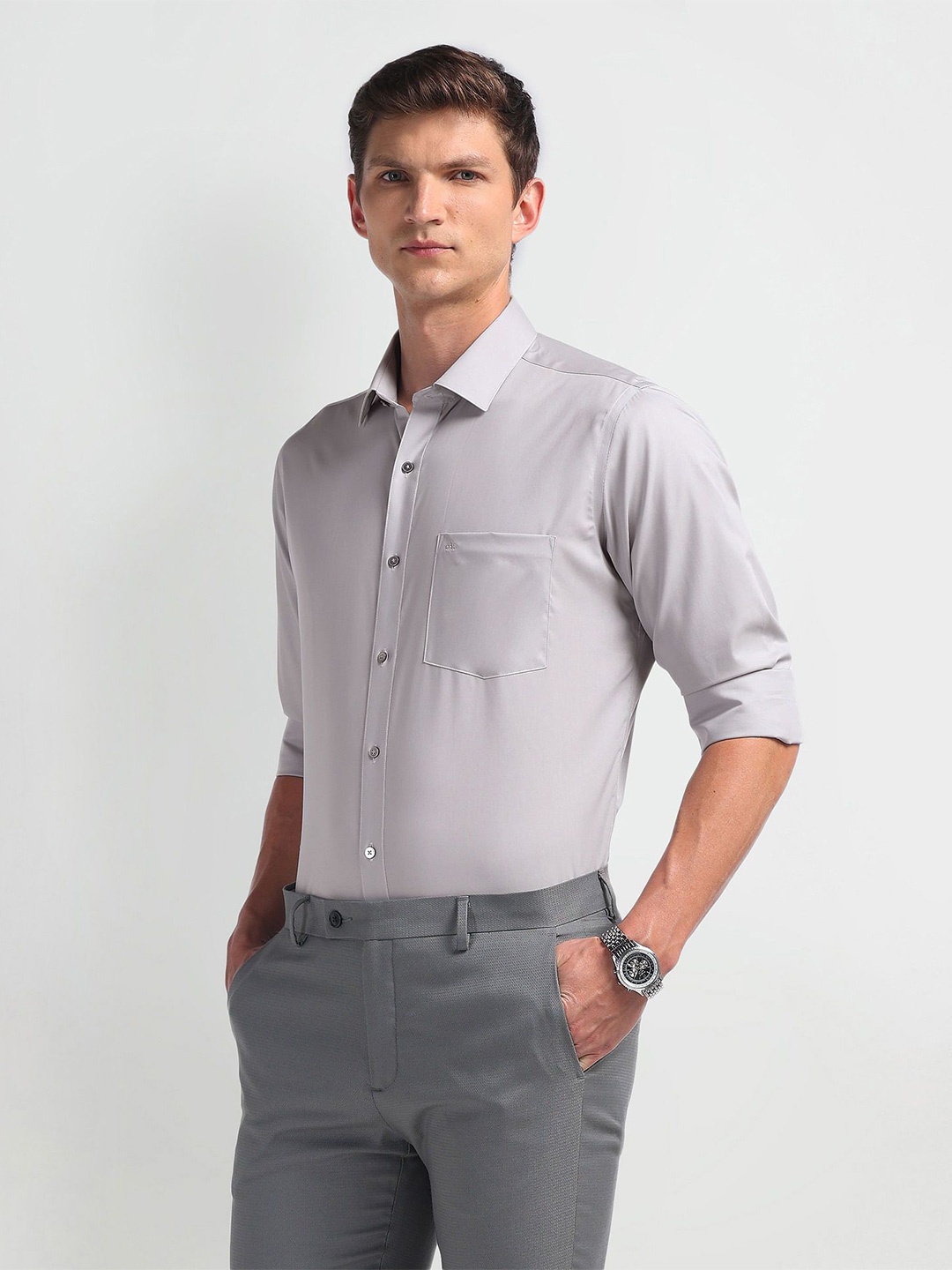 

Arrow Men Solid Cotton Formal Shirt, Grey
