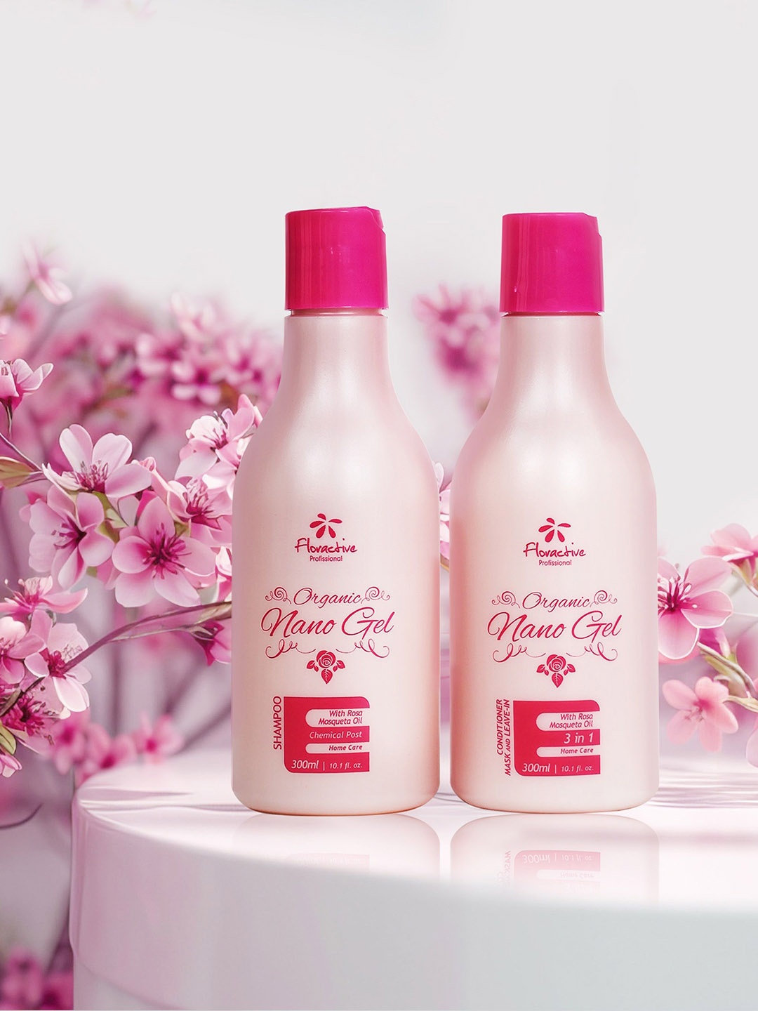 

Floractive Profissional Organic Nano Gel Shampoo & Conditioner Hair Care Combo- 300ml Each, Pink