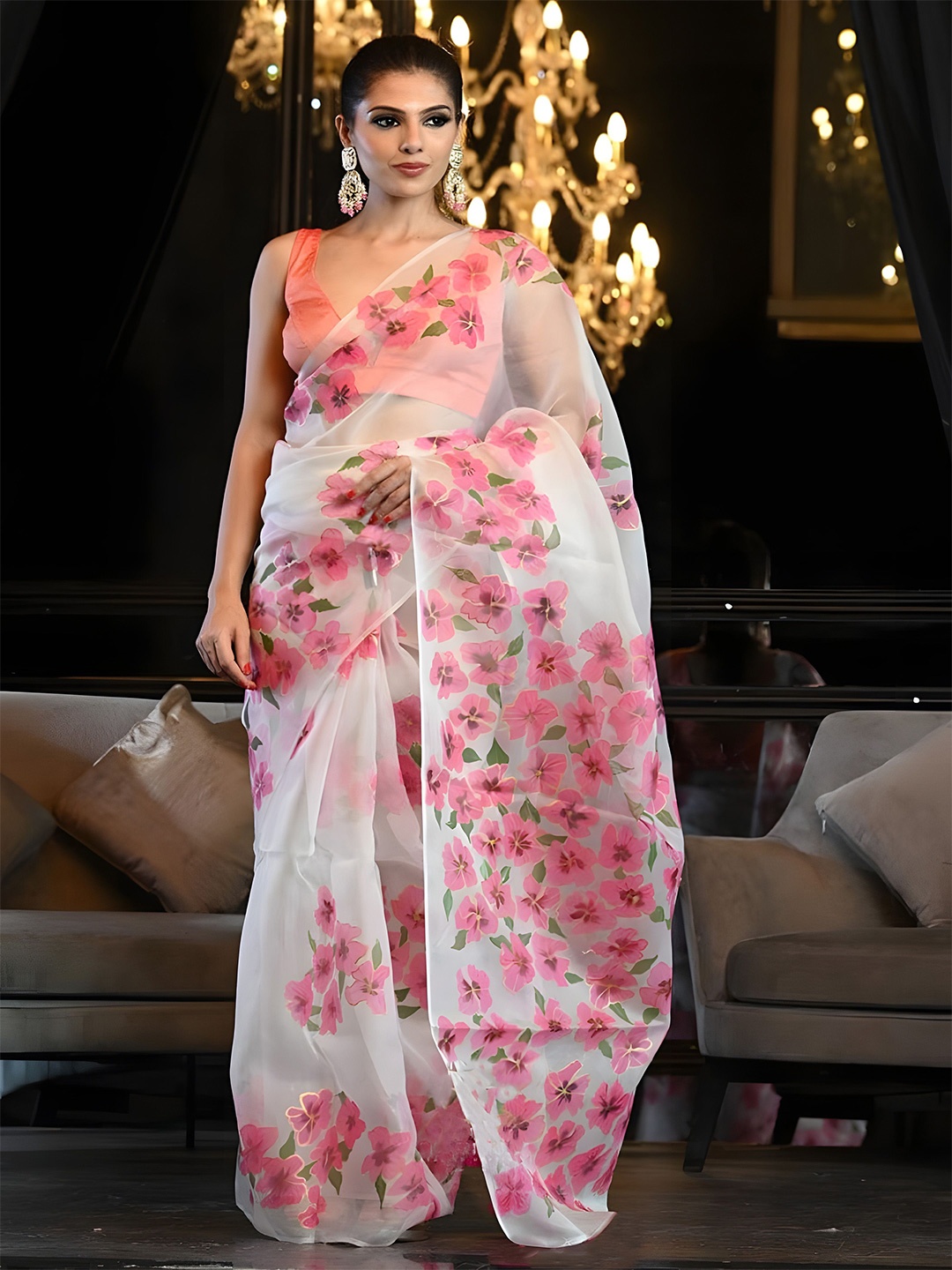 

Anouk Organza Floral Festive Saree, White