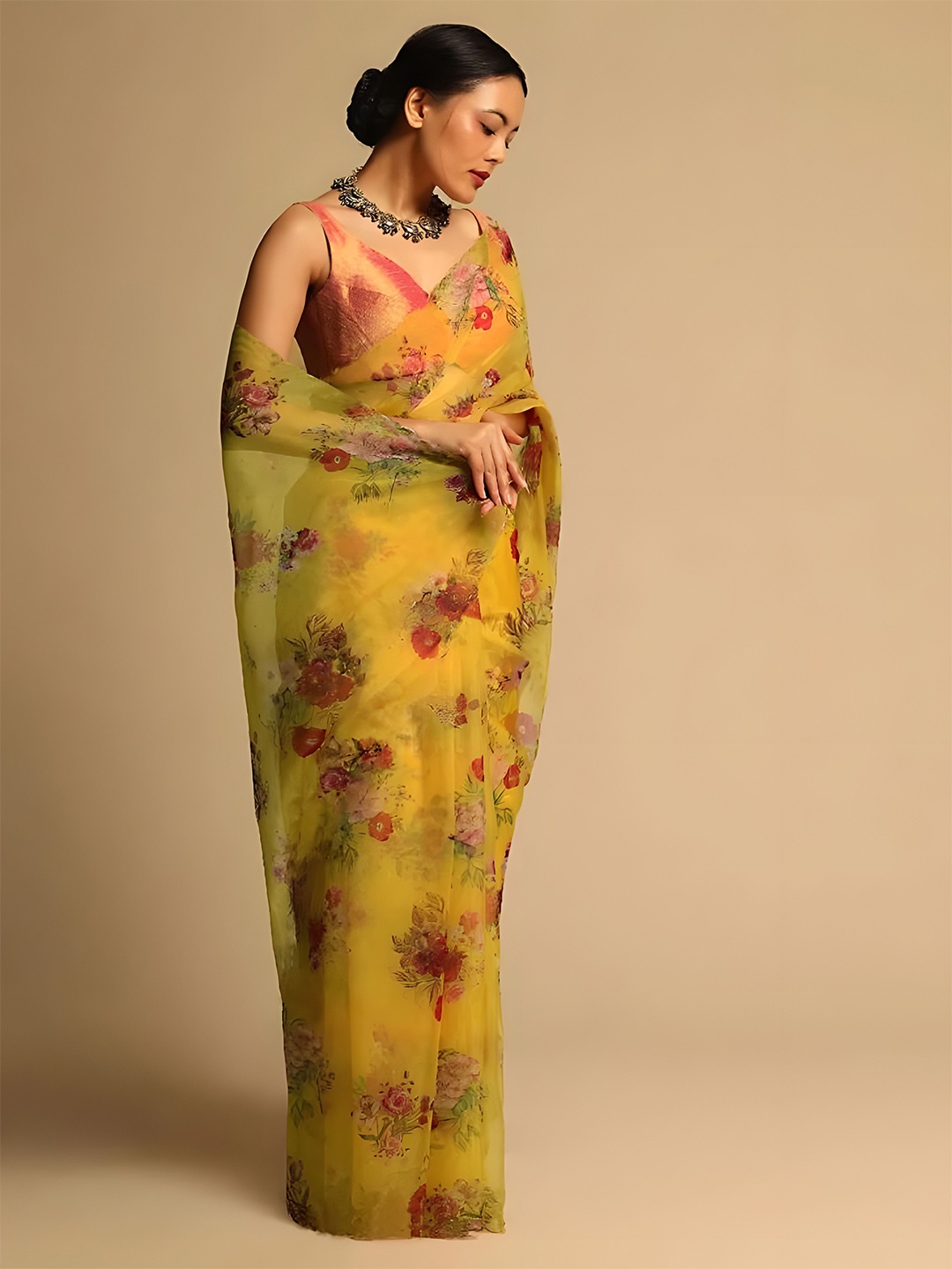 

Anouk Floral Organza Saree, Mustard